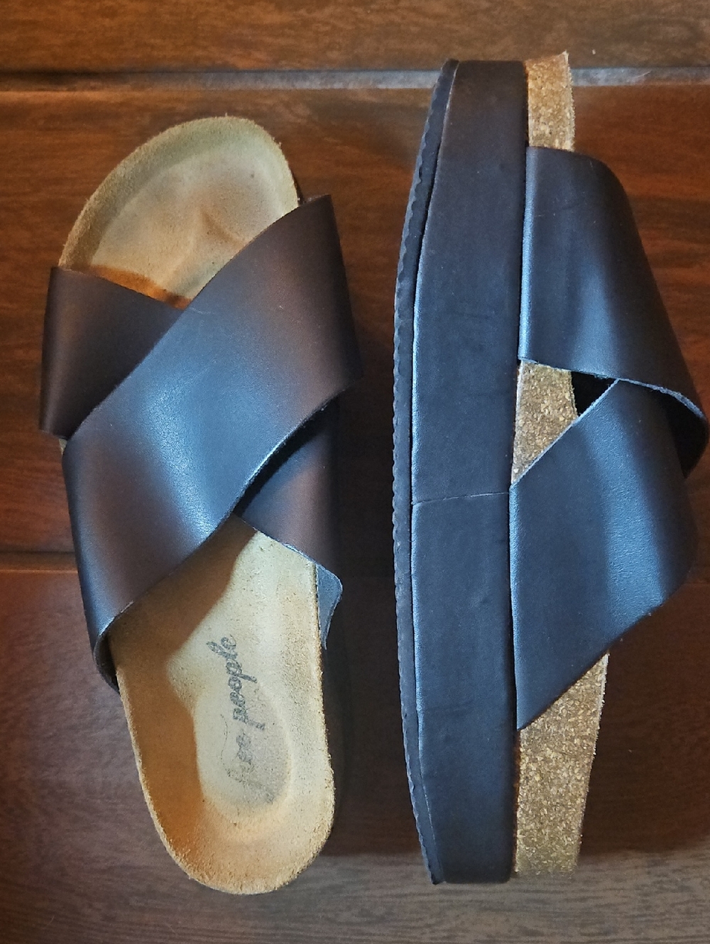 Free People, Comfort Cork Platform Slide Sandals - Black